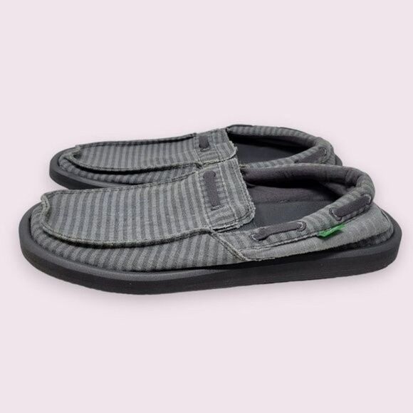 SANUK Mens Skipjack Hookie Gray Stripe Slip On Loafers Sz 9 - Picture 1 of 4